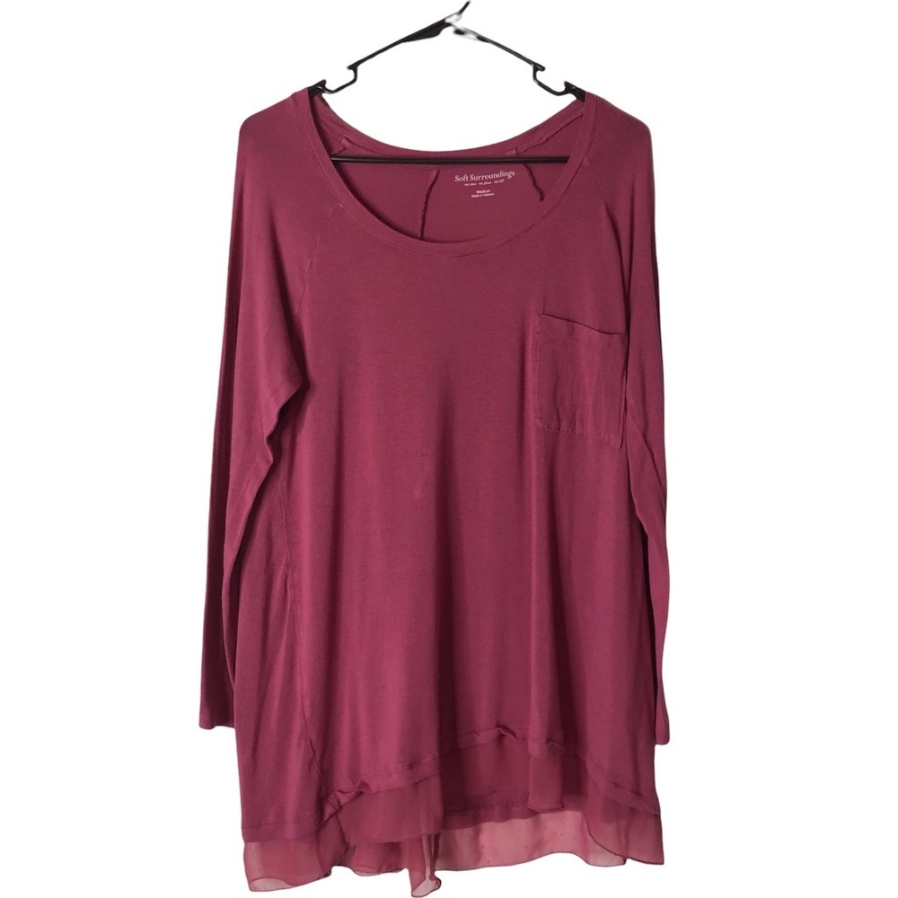 Soft Surroundings‎ Pink Blouse with sheer detail on bottom hem Size Medium